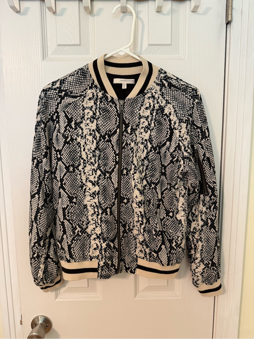 Lavender Brown Black & Cream Snake-Print Bomber